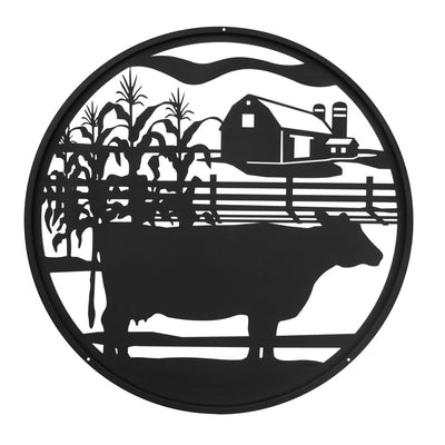 Black Dairy Cow Round Metal Wall Art