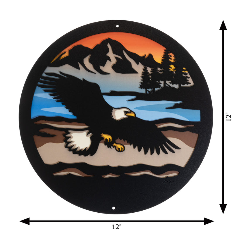 Bald Eagle Round Metal Wall Art / with Backer Plate
