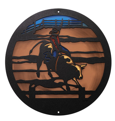 Bull Rider Round Western Metal Wall Art / with Backer Plate