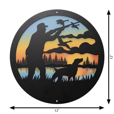 Goose / Duck Hunter Round Metal Wall Art / with Backer Plate