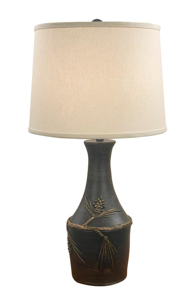 Gold Vase Table Lamp with Pine Cone Accent