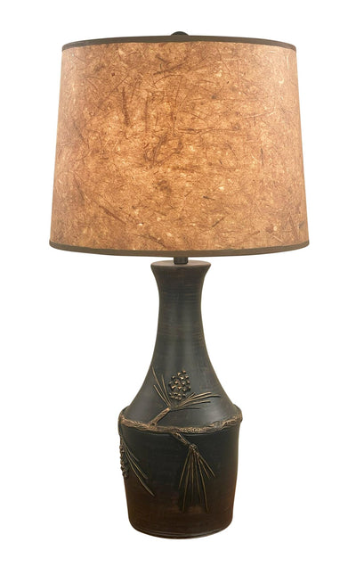 Gold Vase Table Lamp with Pine Cone Accent - Woodchip Shade