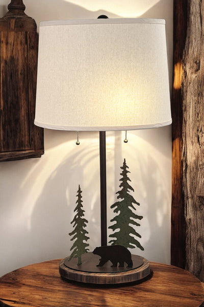 Rugged Pine Tree with Bear 2-Bulb Table Lamp