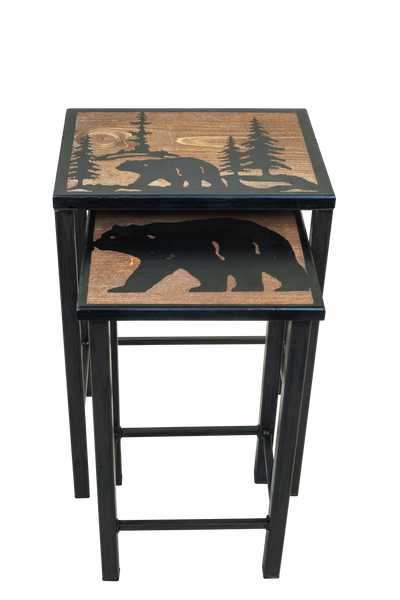 Bear Scene Black Stained Nesting Tables