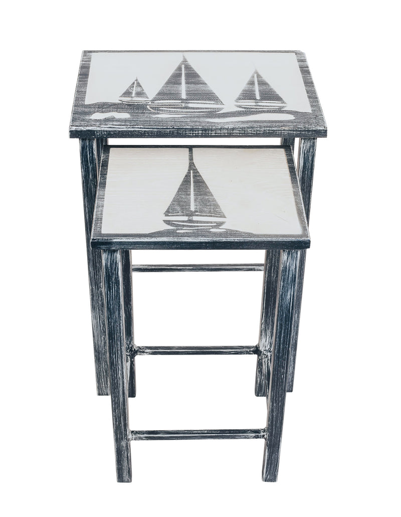 Sailboat Accent Navy/Cottage Style Nesting Tables