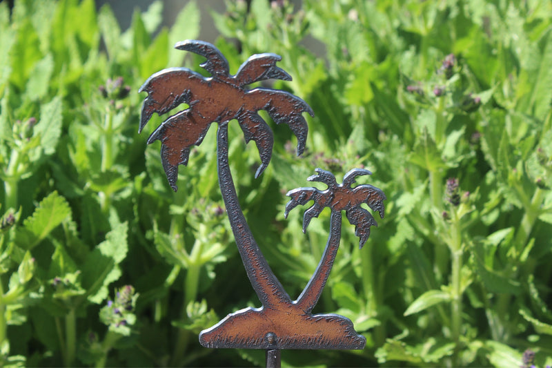 Double Palm Tree Nautical Metal Plant Stake