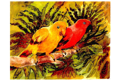 Two Parrots Perched  - Watercolor Painting