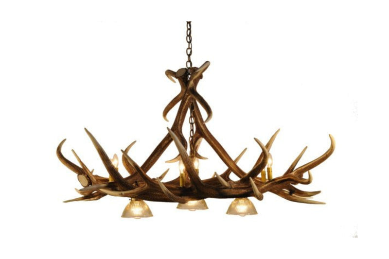 Elk 6 Antler Reproduction Chandelier w/ Three Downlights