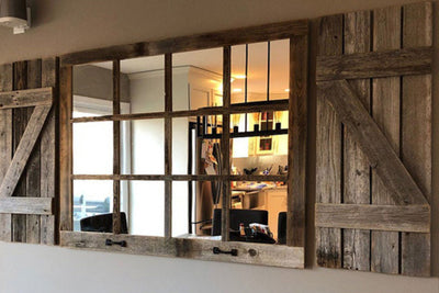 Homesteader 12 Pane Extra Large Barn Wood Window Wall Mirror