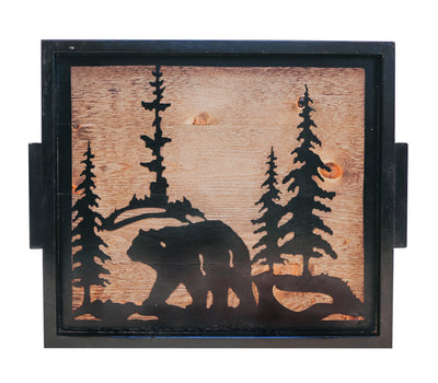 Bear and Pine Tree Silhouette Wood Serving Tray