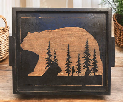 Bear and Pine Tree Black Stained Wood Serving Tray