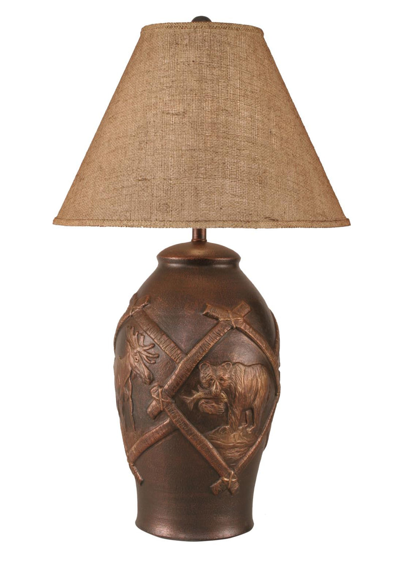 Bronze Wildlife Table Lamp with Burlap Shade