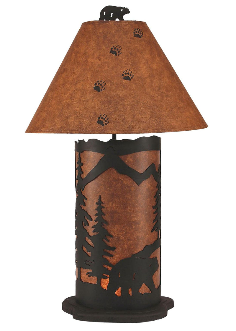 Bear with Pine Tree Design Large Table Lamp with Nightlight