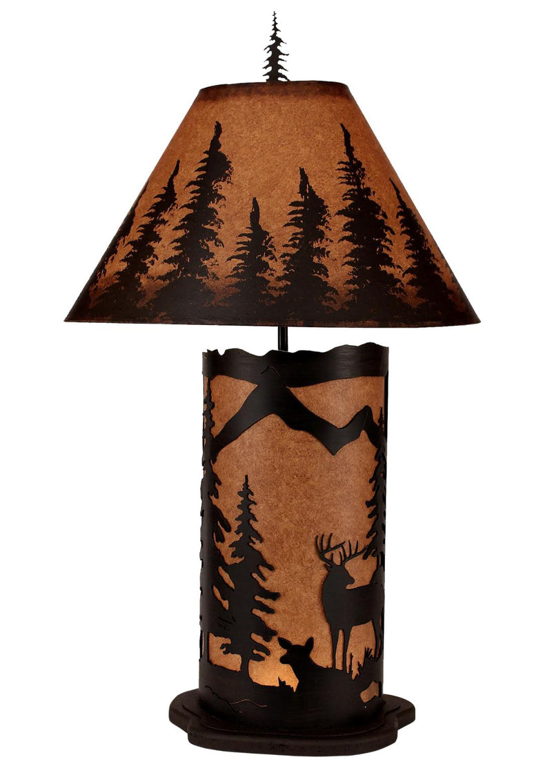 Deer with Pine Tree Design Large Table Lamp with Nightlight