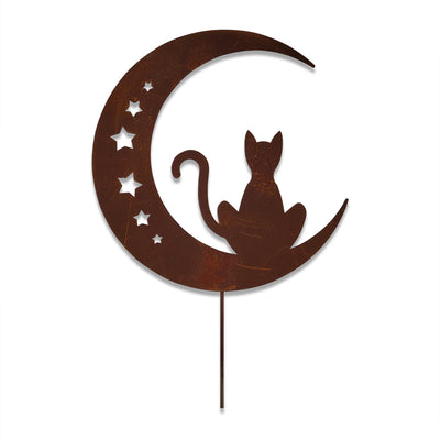 Cat and Moon Wrought Iron Garden Stake