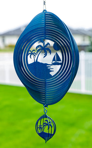 Palm Tree with Sailboat Metal Wind Spinner