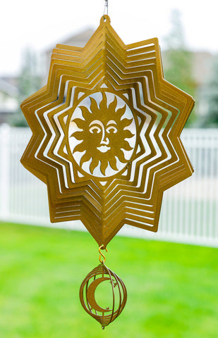 Sun Face Design Metal Wind Spinner Gold Combo