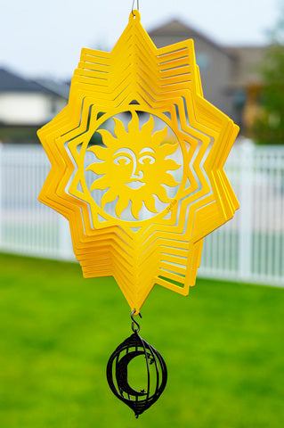 Sun Face Design Metal Wind Spinner Yellow Combo