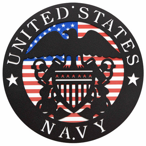 United States Navy Round Metal Wall Art / with Backer Plate