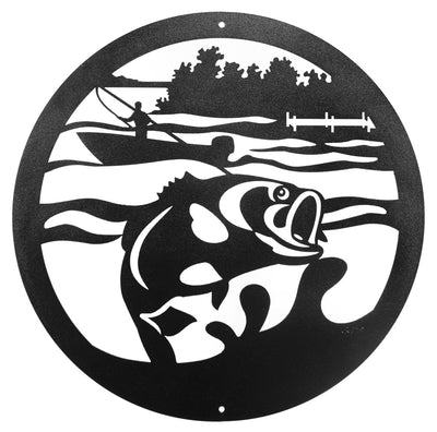Bass Fisherman Round Metal Wall Art
