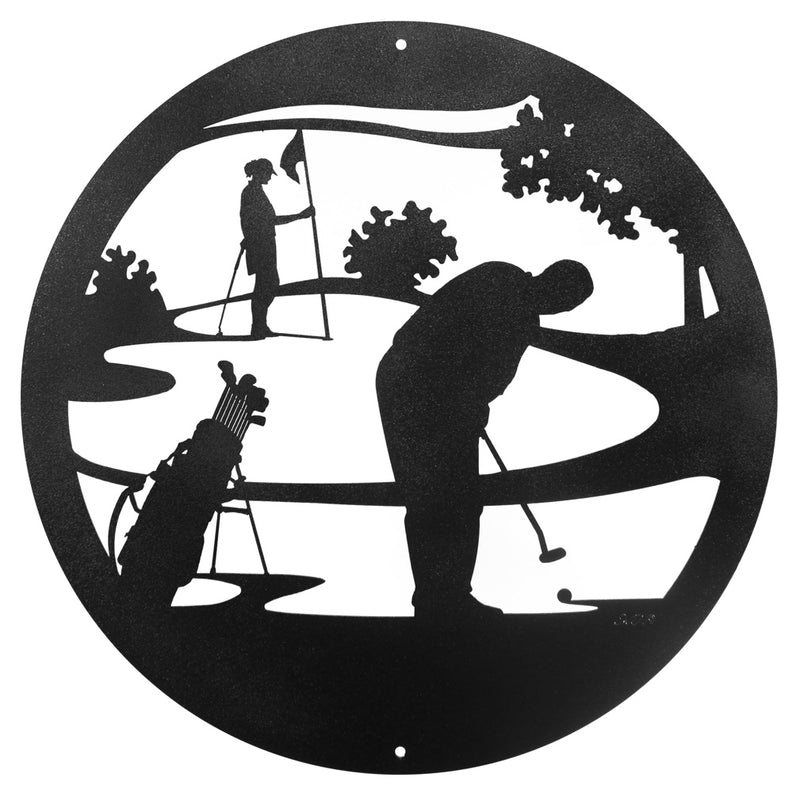 Golfer / Golfing Round Metal Wall Art