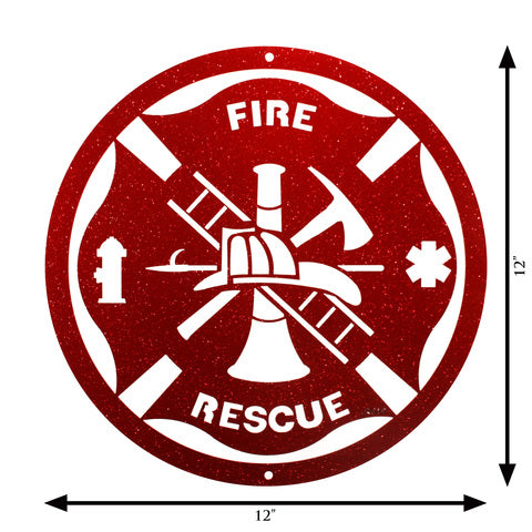 Fire Rescue Symbol Round Metal Wall Art