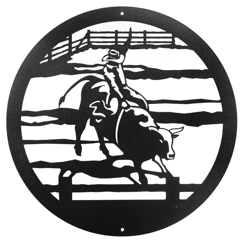 Bull Rider Cowboy Round Metal Wall Art