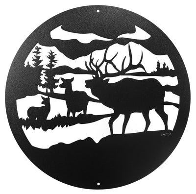 Bull Elk Design Round Metal Wall Art