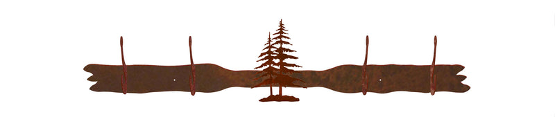 Double Pine Tree Design 4 Hook Wall Coat Rack