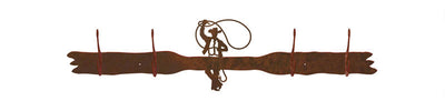 Roping Cowboy Design 4 Hook Wall Coat Rack