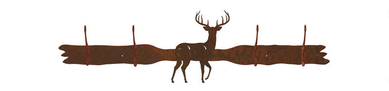 White Tail Deer Design 4 Hook Wall Coat Rack