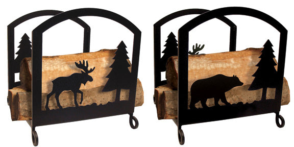 Moose and Bear Wrought Iron Wood Rack