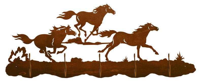 Wild Horses Design 5 Hook Metal Wall Coat Rack