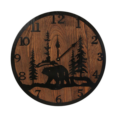 Round 24" Wood Clock with Etched Bear Scene
