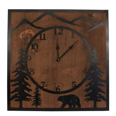 Square 30 Inch Bear Scene Wood Wall Clock