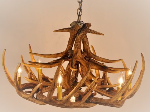 Whitetail 12 Antler Reproduction Chandelier with Downlight