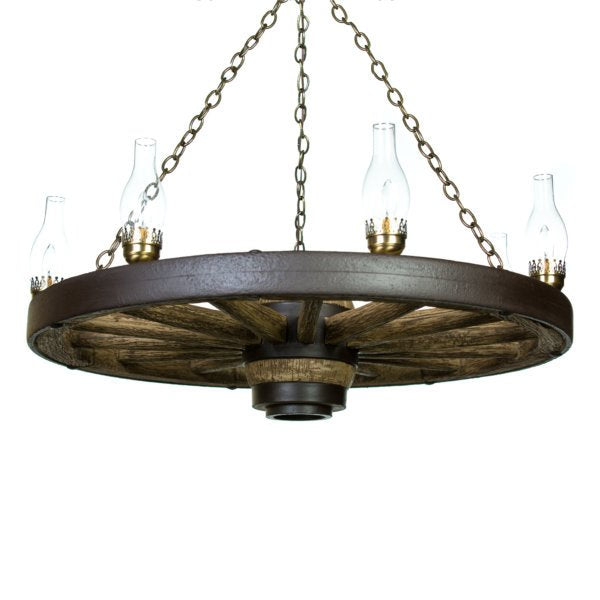 Large Wagon Wheel Reproduction Chandelier with Chimney Lights