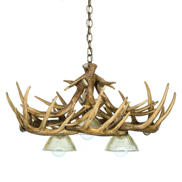 Whitetail Deer 10 Antler Reproduction Chandelier with Three Downlights