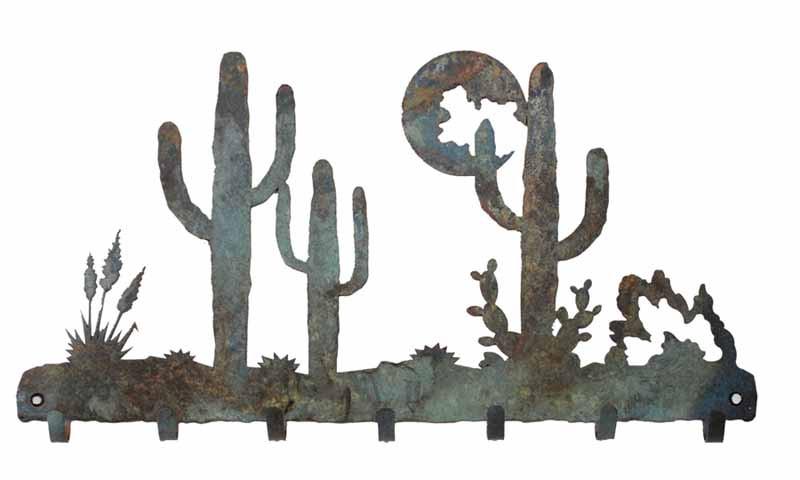 Desert Moon & Cactus Rustic Metal Key Chain Hook