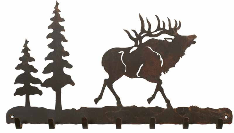 Bull Elk Design Rustic Metal Key Chain Hook