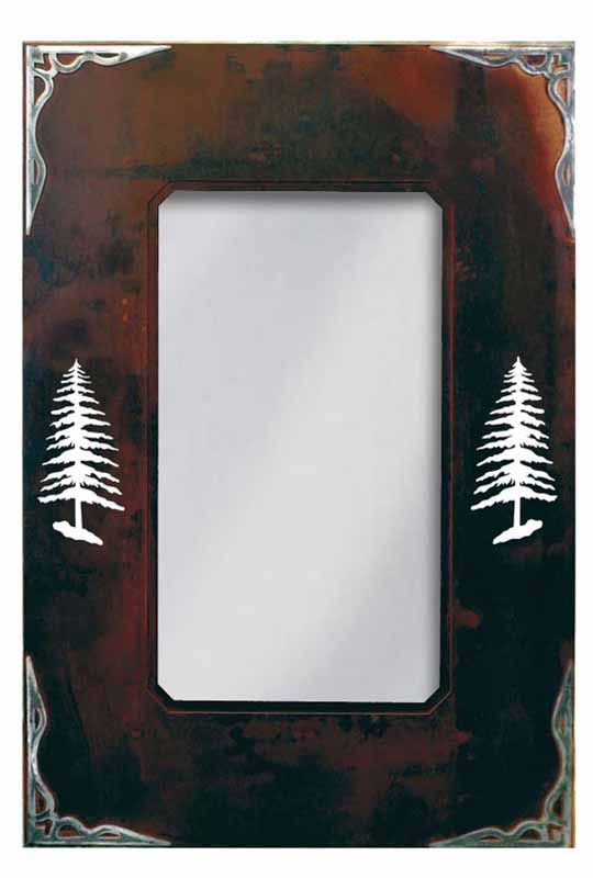 36" Pine Tree Vertical Burnished Metal Wall Mirror