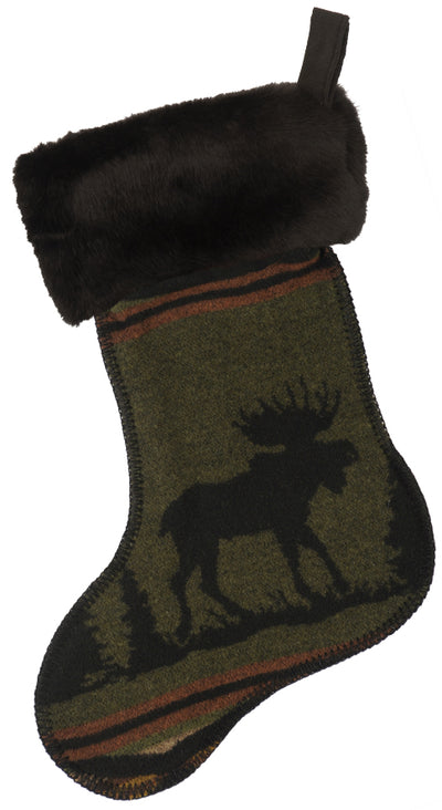 Moose Design Wool Blend Christmas Stocking