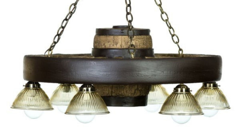 Small Wagon Wheel Reproduction Chandelier with Down Lights