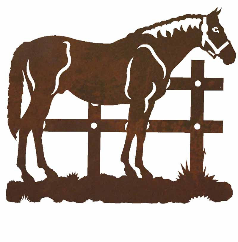 Standing Horse by Farm Fence 20" Rustic Metal Decor