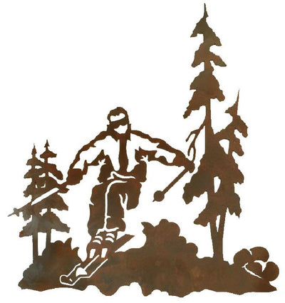 Skier in the Pines 30" Rustic Metal Decor