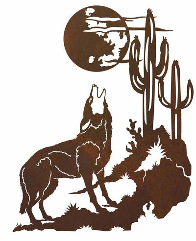 Howling Coyote with Desert Scene 42" Metal Wall Art
