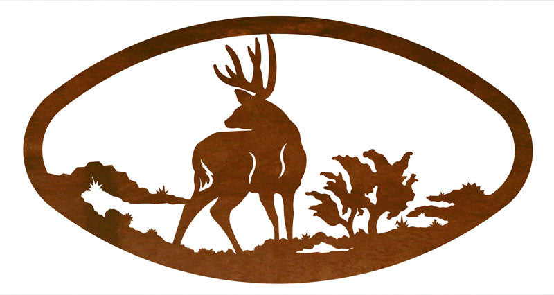 Mule Deer Design Horizontal Oval Metal Wall Art