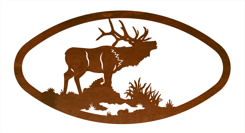 Bull Elk Design Horizontal Oval Metal Wall Art