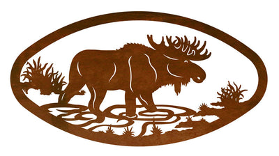 Bull Moose Design Horizontal Oval Metal Wall Art