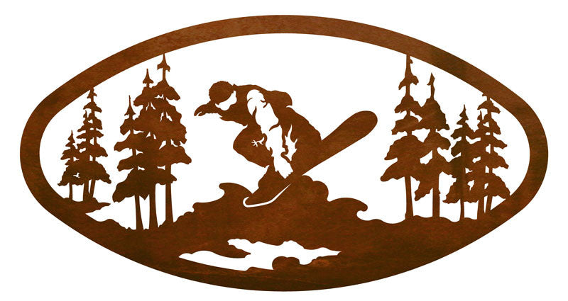 Snowboarder in the Pines Rustic Metal Decor